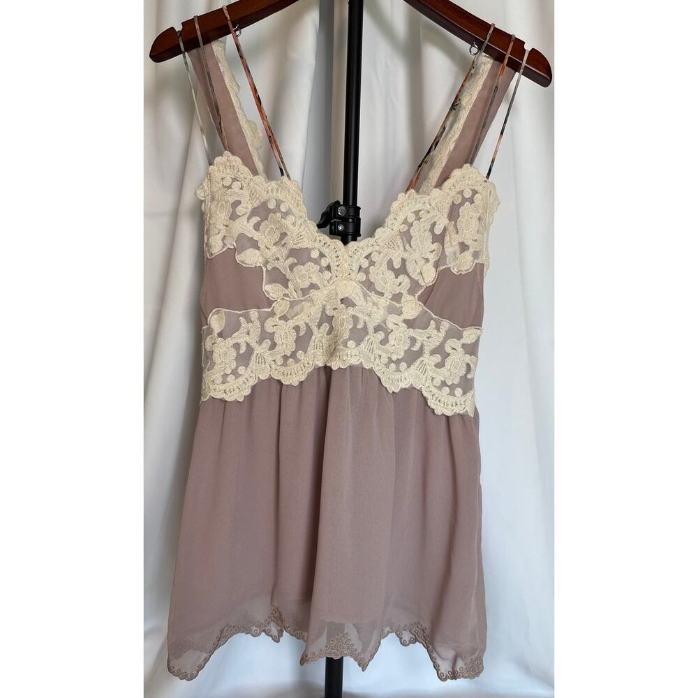 Beautiful Ethereal Sheer Blush Color Tunic Crochet Bodice Floral Ties Small